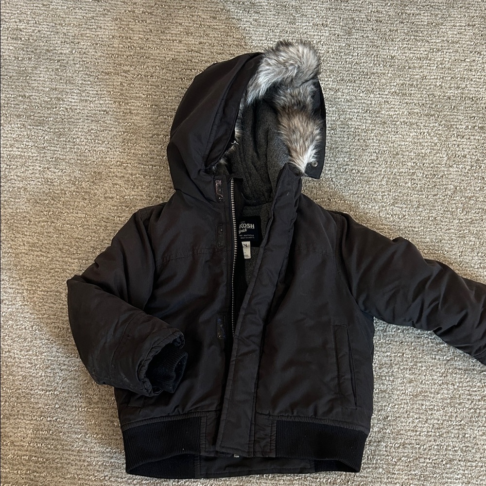 OshKosh B'gosh Black Puffer Jacket with Faux Fur Hood